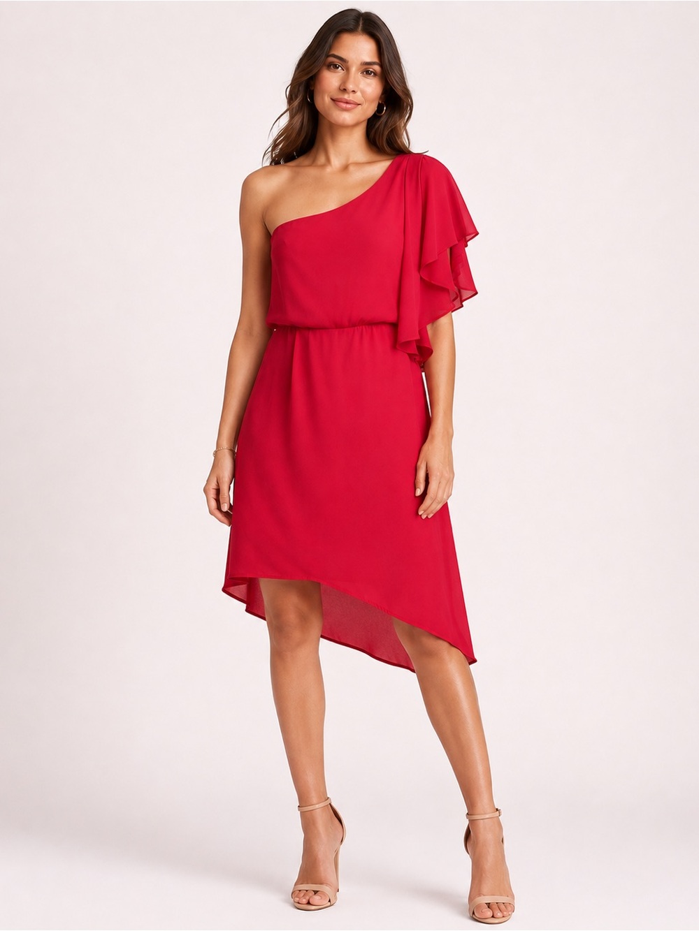 Halston Heritage One Shoulder Dress Pink Draped Cocktail Size 10 NWT $275